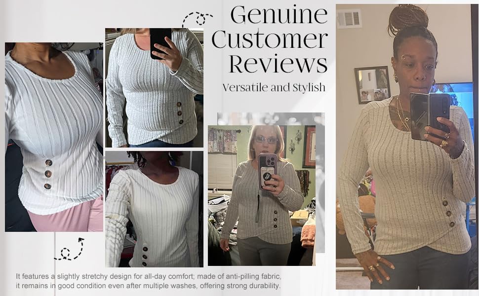 SISKIN Ribbed Long Sleeve Tops for Women Fall Sweaters Light Weight Fitted Crew Neck Side Button Tunic Pullover Sweater - Image 6