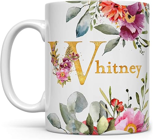 Custom Name Coffee Mug, Personalized Floral Cup, Gift for Her Women Friend Mom Bridesmaid Daughter