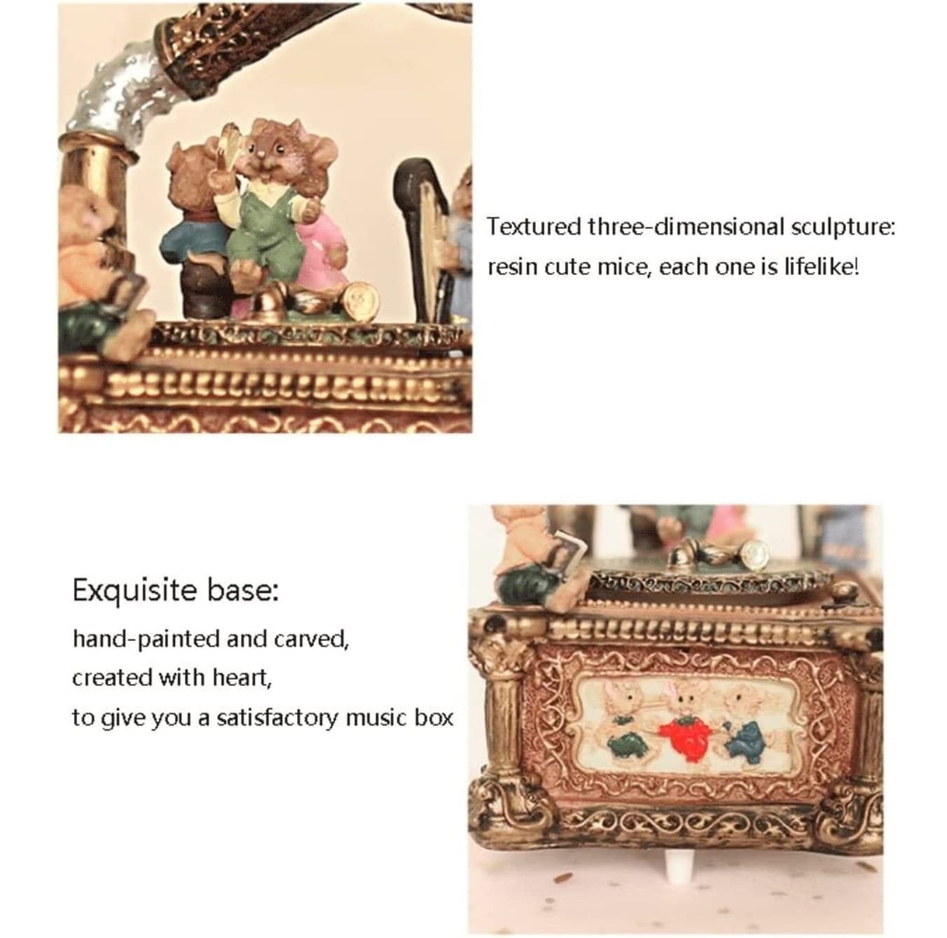 Pozytywka pozytywki Vintage Fonograf Music Box Kreatywna Mechaniczna Klasyczna Mechaniczna Pozytywka Na Urodziny Pozytywka Prezent(Pink)