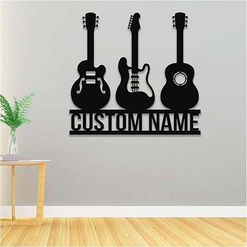 Miniatura 5 de Silueta de guitarra personalizada LED arte de pared – Letrero personalizado con nombre de guitarrista, sala de música o regalo de estudio