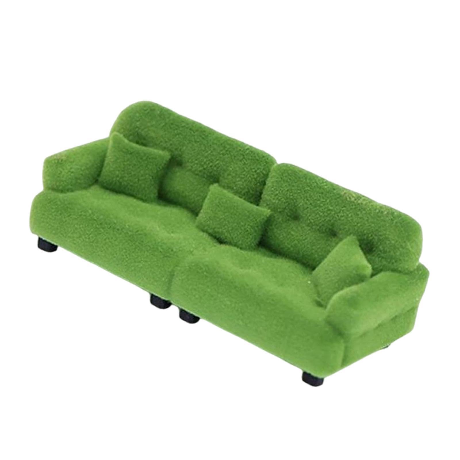 Divano in Miniatura, Mobili Floccati, Soggiorno, Camera da Letto, Micro Scena, Decorazione, Ornamento Classico, Divano per Casa delle Bambole, 1 20 Verde