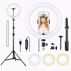 Ring Light 10'' Profissional 26cm Tripé 2,1m Anel de Luz LED 3 Cores Branca Quente Neutra Celular Bluetooth Maquiagem Live YouTube TikTok Vídeos Selfie Estúdio Fotografia Aula Online