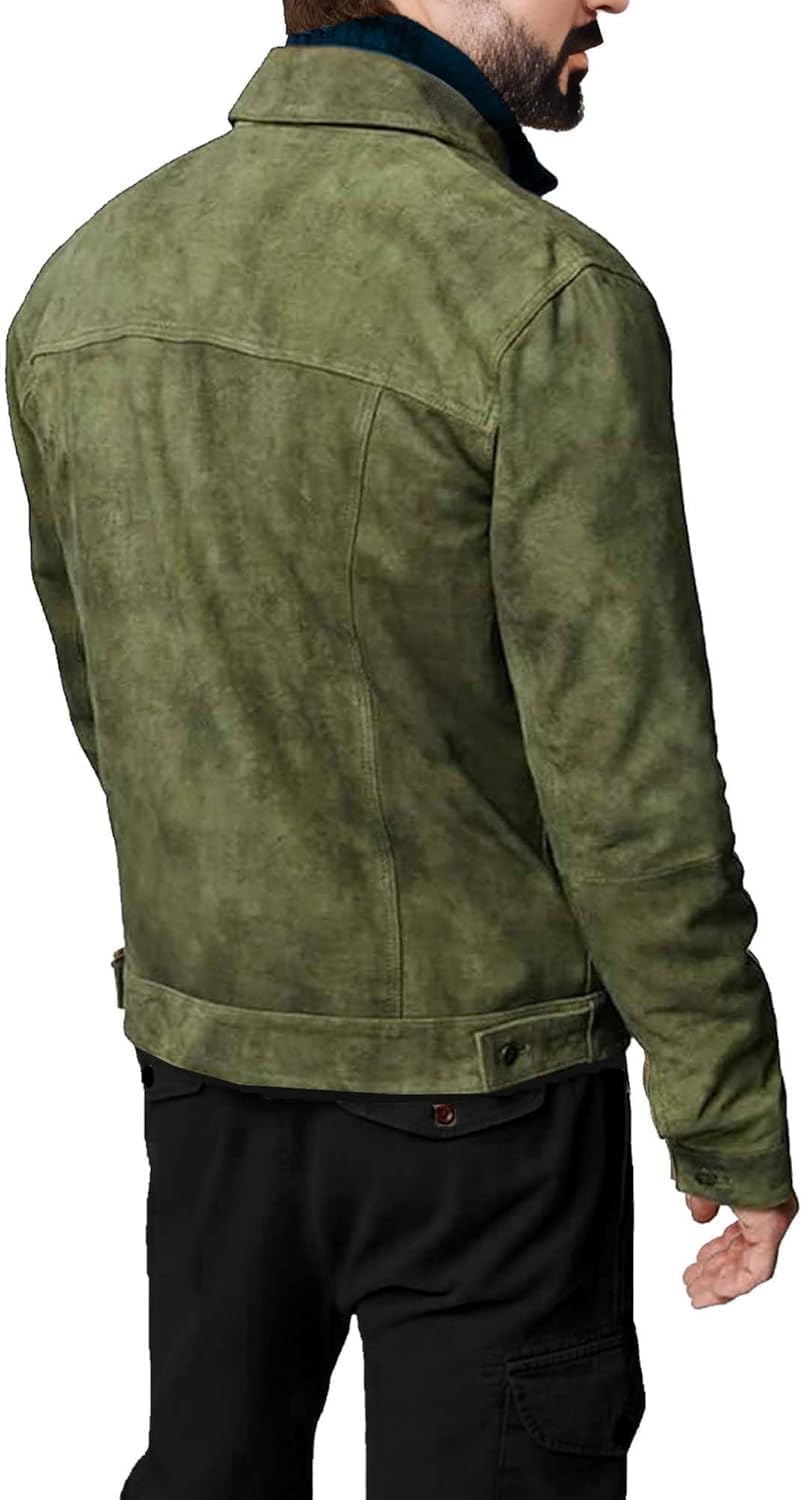 Men's Suede Leather Jacket Real Lambskin Suede Casual Leather Jackets For Men Suede Trucker Coat for Mens