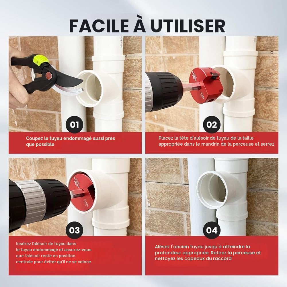 Lot de 8 alésoirs de tuyauterie en PVC, économiseur de raccords en PVC, économiseur de douille en PVC, compatible avec les forets standard 1/2, outil d'alésage de tuyau en PVC, facile à