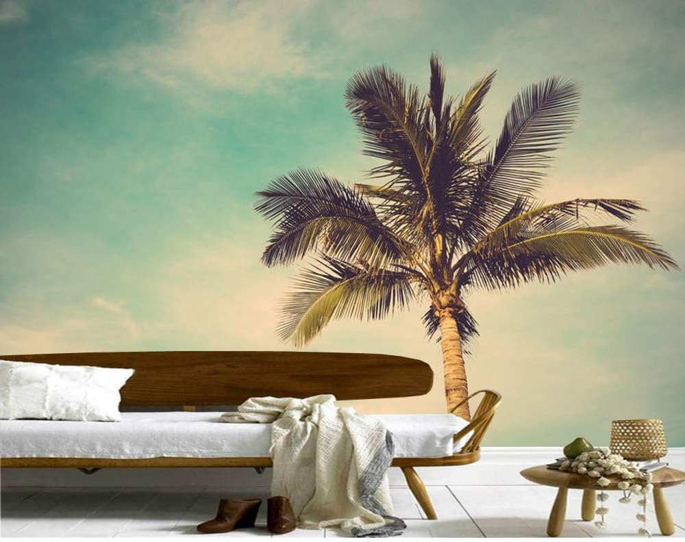 Mural Wallpaper Customize 4D print Wall Decoration,Coconut Trees And Blue Sky Vintage Landscape 3D Wallpaper Large Silk Mural Hd Print Art Wall Painting Poster For Fashion Tv Background Home Decor Wal