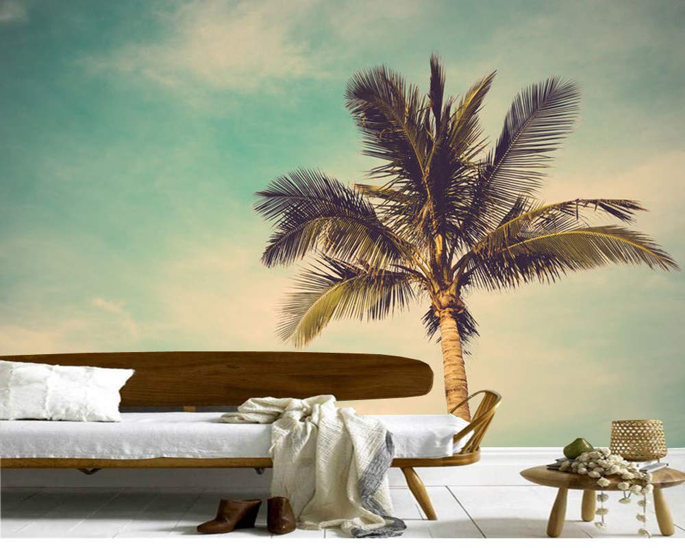 Mural Wallpaper Customize 4D print Wall Decoration,Coconut Trees And Blue Sky Vintage Landscape 3D Wallpaper Large Silk Mural Hd Print Art Wall Painting Poster For Fashion Tv Background Home Decor Wal