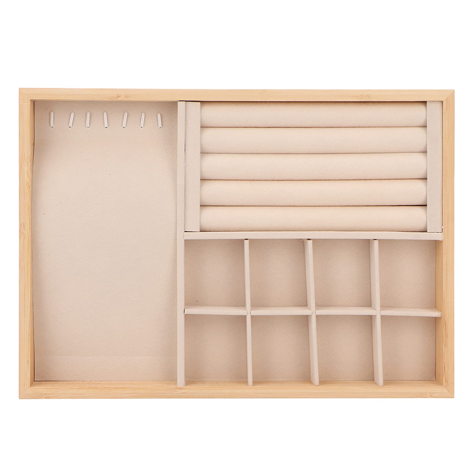 Présentoir à bijoux haut de gamme en bois robuste et tissu beige