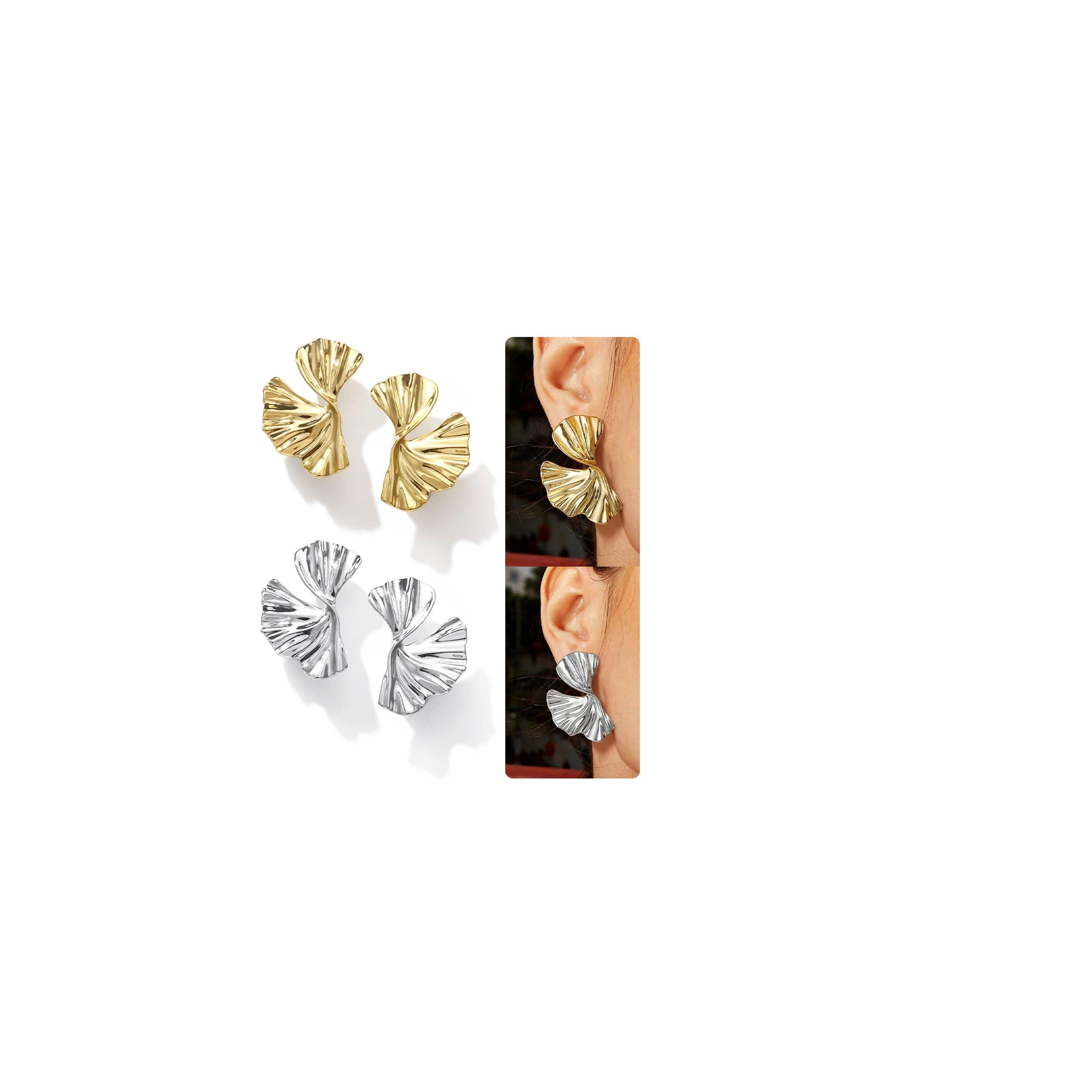 KRFY Statement Earrings 2 Pairs S925 Sterling Silver Post 16K Plated Chunky Gold Earrings For Women Trendy Hypoallergenic