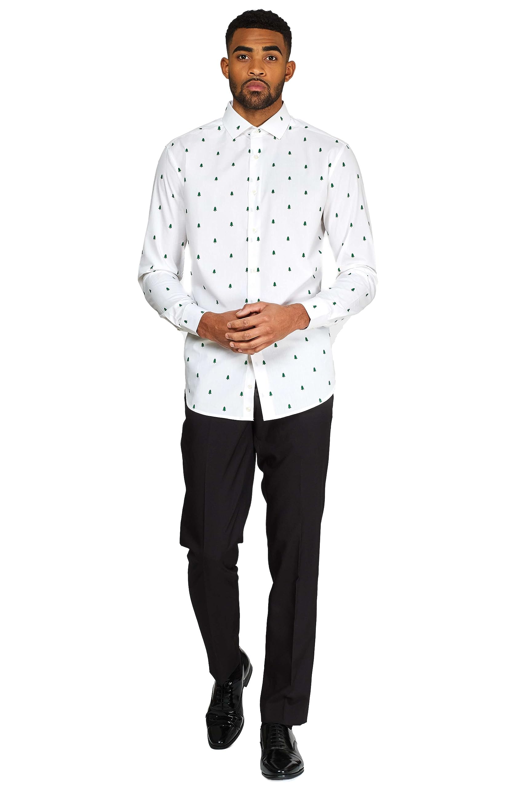 OppoSuits Herren Weihnachtliches Tailliertes Knopfleiste und Langen Ärmeln Hemd