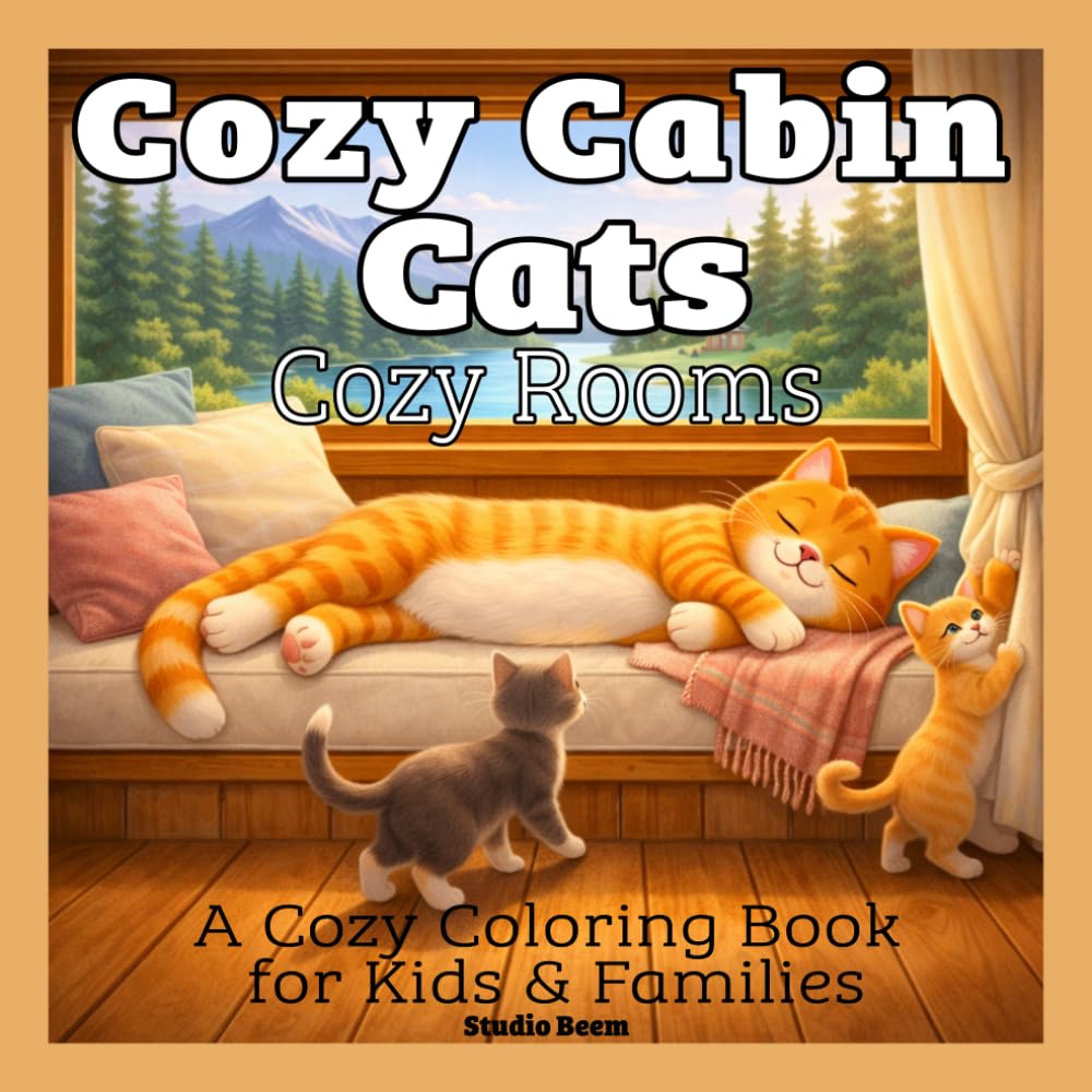 Cozy Cabin Cats — Cozy Rooms — A Coloring Book: A Cute and Relaxing Coloring Book Featuring Cozy Cat Rooms, Peaceful Home Scenes, and Adorable Kittens for Stress Relief
