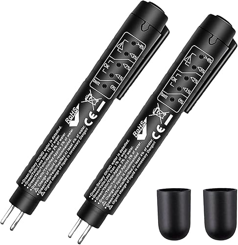 2 bolígrafos de prueba de líquido de frenos de automóvil, prueba DOT3 DOT4 DOT4 DOT5 analizador de humedad de aceite hidráulico con 5 indicadores