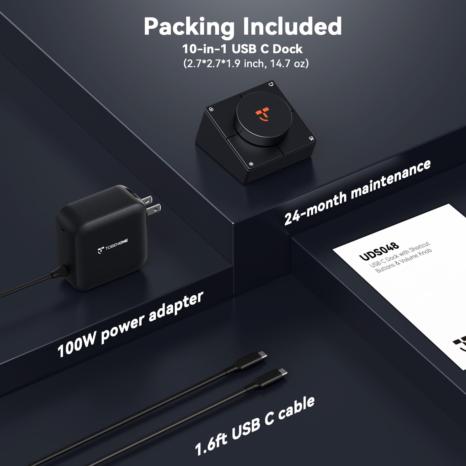 TobenONE Hub USB C 10 en 1 avec touches de raccourci, bouton de volume, HDMI 4K | 100W PD, 3 USB, Ethernet, audio, SD/microSD, station d'accueil pour ordinateur portable MacBook, Windows, Chrome, iPad