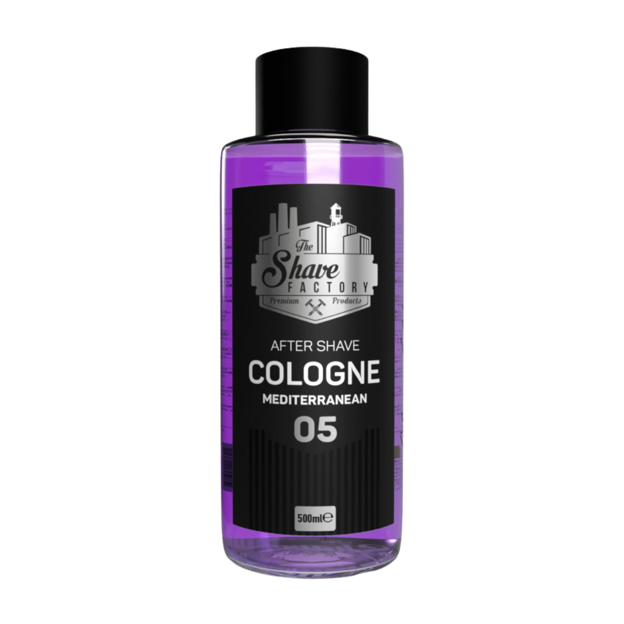The Shave Factory Colonia dopobarba da uomo, bottiglia di vetro mediterranea da 500 ml, fresca, tonificante e calda, miscela a lunga durata di agrumi e profumo di legno, lenisce l'irritazione