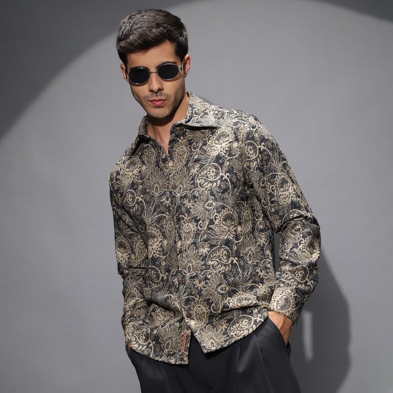 Image of CAHOOT Men's Shirt for Casual Wear | Spread Collar | Long Cuffed Sleeves | Button Closure | Shirt Shirt Crafted with Comfort Fit for Everyday Wear