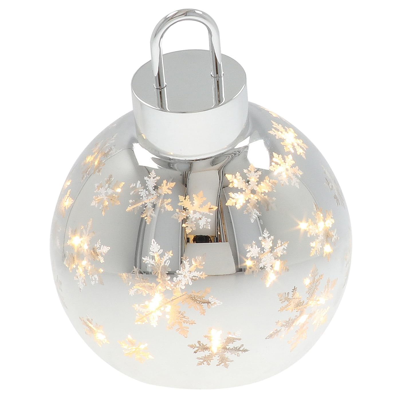 Shudehill Giftware Bright Xmas LED Bauble Collection Decorative Light Up Christmas Ornaments Assorted Sizes and Colours (Silver Medium Height 17x Width 15x Depth 15cm)