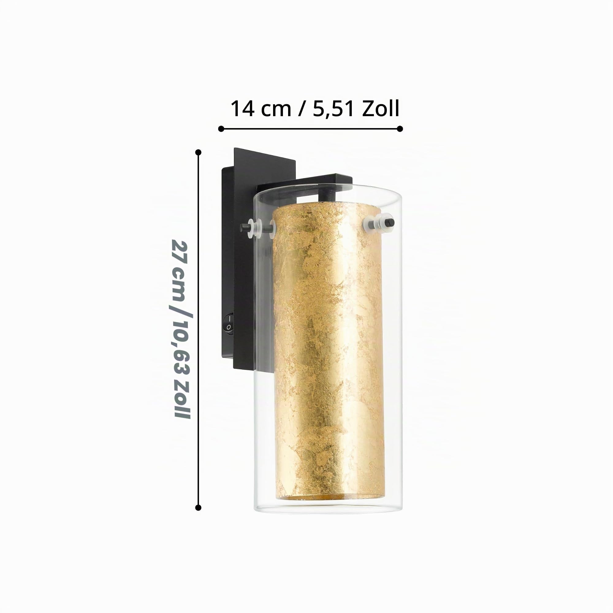 EGLO Wandlampe Pinto Gold, 1 flammige Wandleuchte, Material: Stahl | Farbe: Schwarz, Glas: klar, gold, Fassung: E27, inkl. Schalter