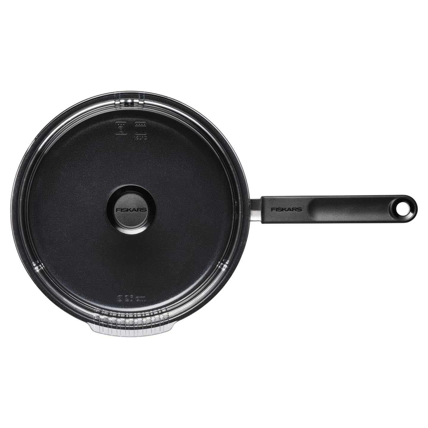 Fiskars Padella con Coperchio, Ø 26 cm, Padella Rivestita, Adatta a Tutti i Piani Cottura, Acciaio Inox Riciclato, Functional Form, Nero, 1072314