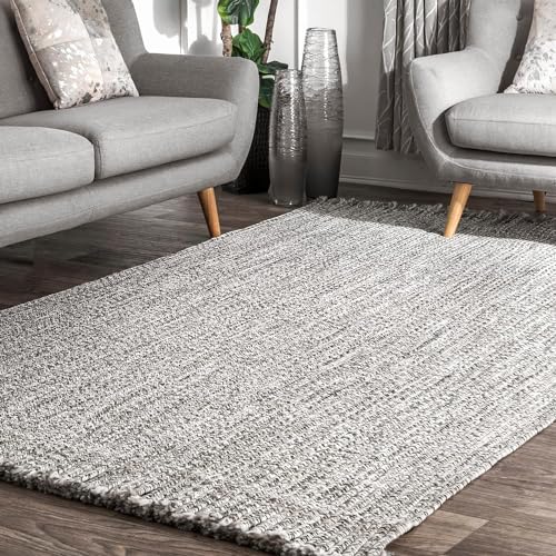 Image of Premium Handwoven Braided Cotton Rectangular Carpet 7x9 Feet | Soft & Durable Floor Rug for Living Room, Bedroom & Kids Room | Anti-Slip, Washable & Eco-Friendly Color - Light Grey