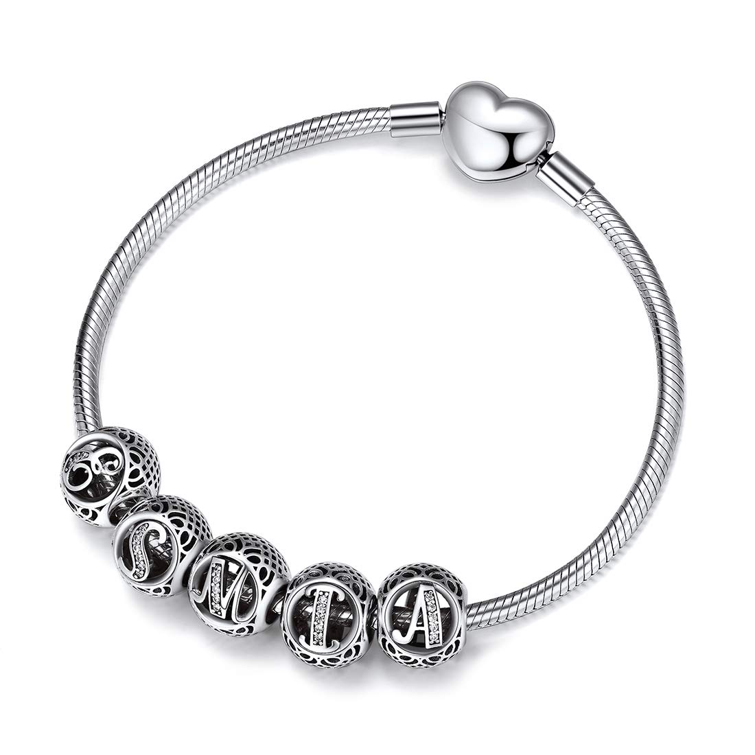 ChicSilver Custom Charm Bracelet for Women, 925 Sterling Silver Initial Letter Charms for Charms Bracelet, Alphabet Beads for Jewelry Making