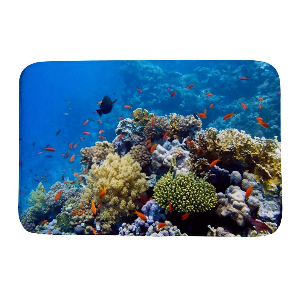 Tapis de bain corail reef 60x90 cm en polaire douce pour salle de bain et cuisine