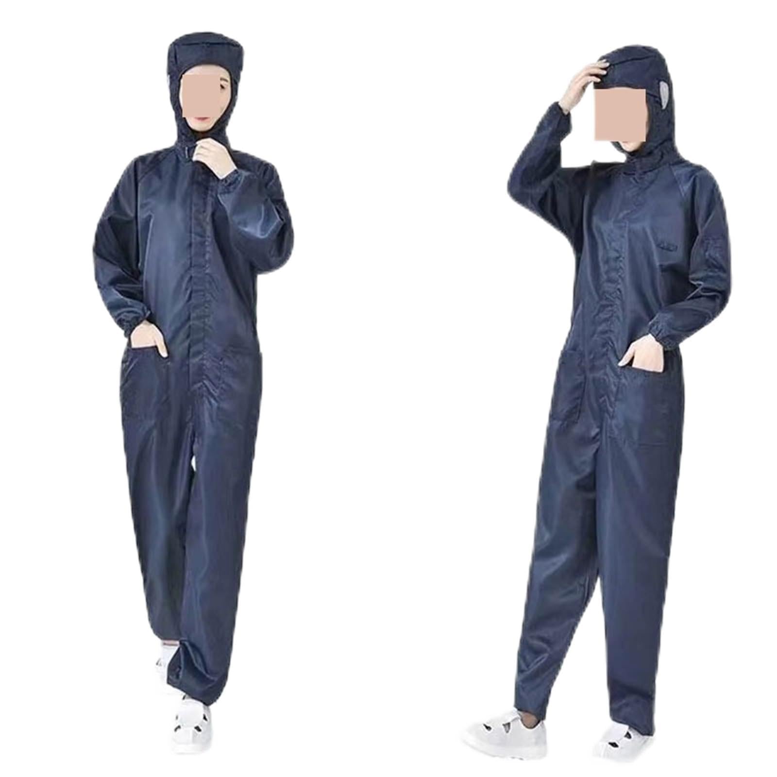 Kombinezony ochronne unisex Czyste ubrania Kaptur Pyłoszczelne ubrania antystatyczne Odzież do pomieszczeń czystych Malowanie Praca Kombinezon(Navy with Pockets,Medium)