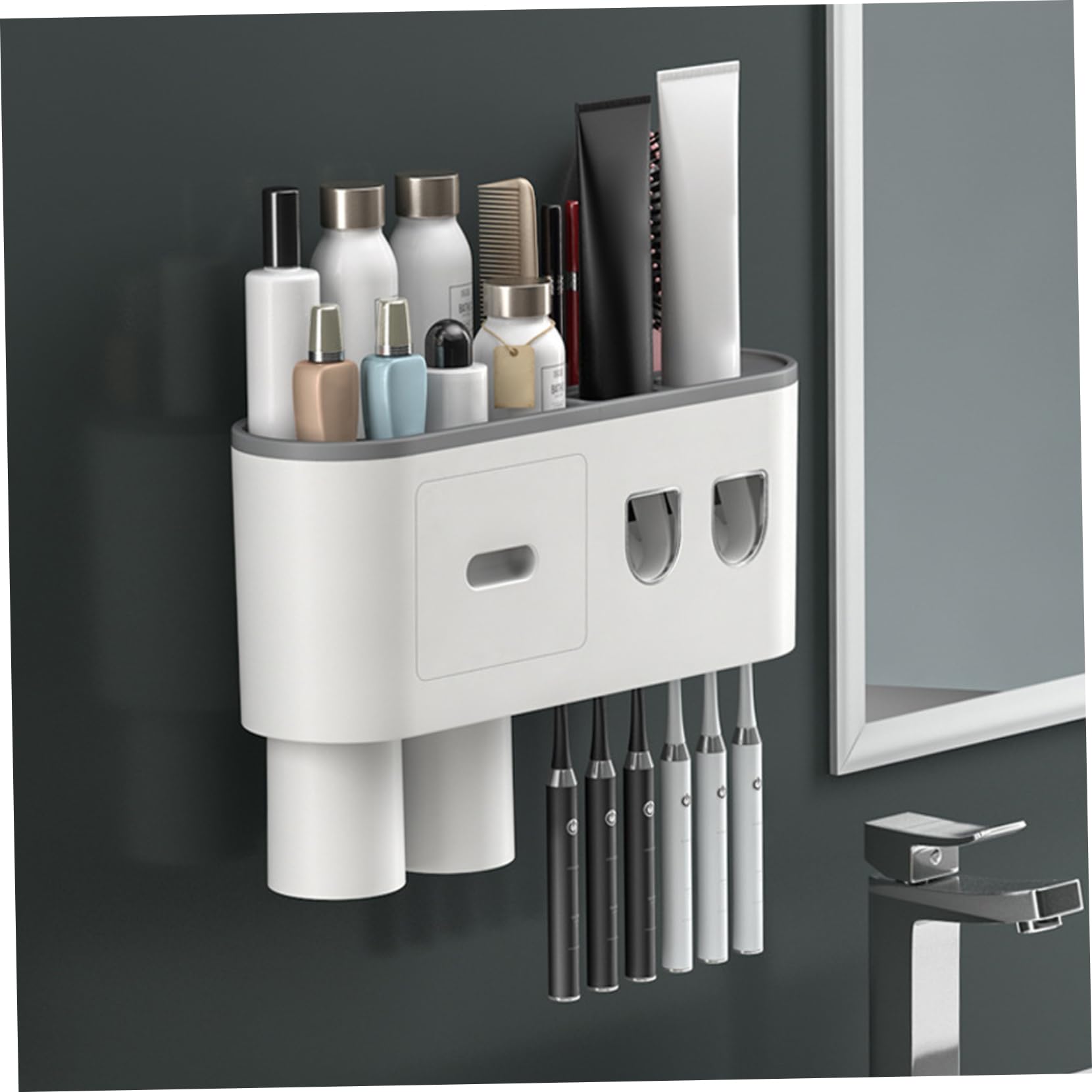 YUEKOPOU Wall Mounted Toothbrush Holder with Automatic Toothpaste Dispenser, for Bathroom Organization,