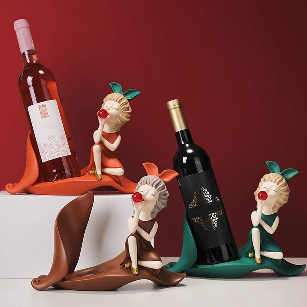Wine Holder for Wine Storage Little Girl Wine Bottle Holder Statue with Decorative Tabletop Wine Rack Display Stand for Home Bar Decorations Resin Gift Wine Racks Countertop (Color : A)