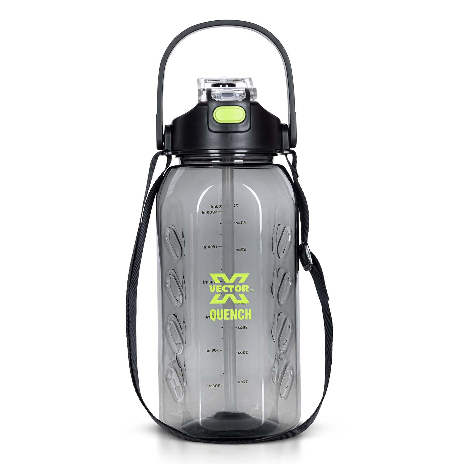 Vector X Quench Gallon 2200 ml Plastic Water Bottle with Time Marker + Carry Handle Reusable Gym Sports Outdoor Large 2.2 LTR Water Jug BPA-Free, Unbreakable, Freezer Safe (Black)-image-46