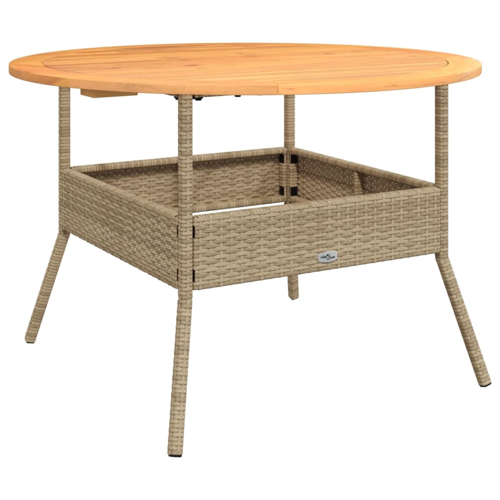 Stół ogrodowy, okrągły, Ø 110 cm, akacja i rattan | Odporny na warunki atmosferyczne rattan PE, stabilna rama stalowa, łatwa w pielęgnacji płyta drewniana, idealna na taras