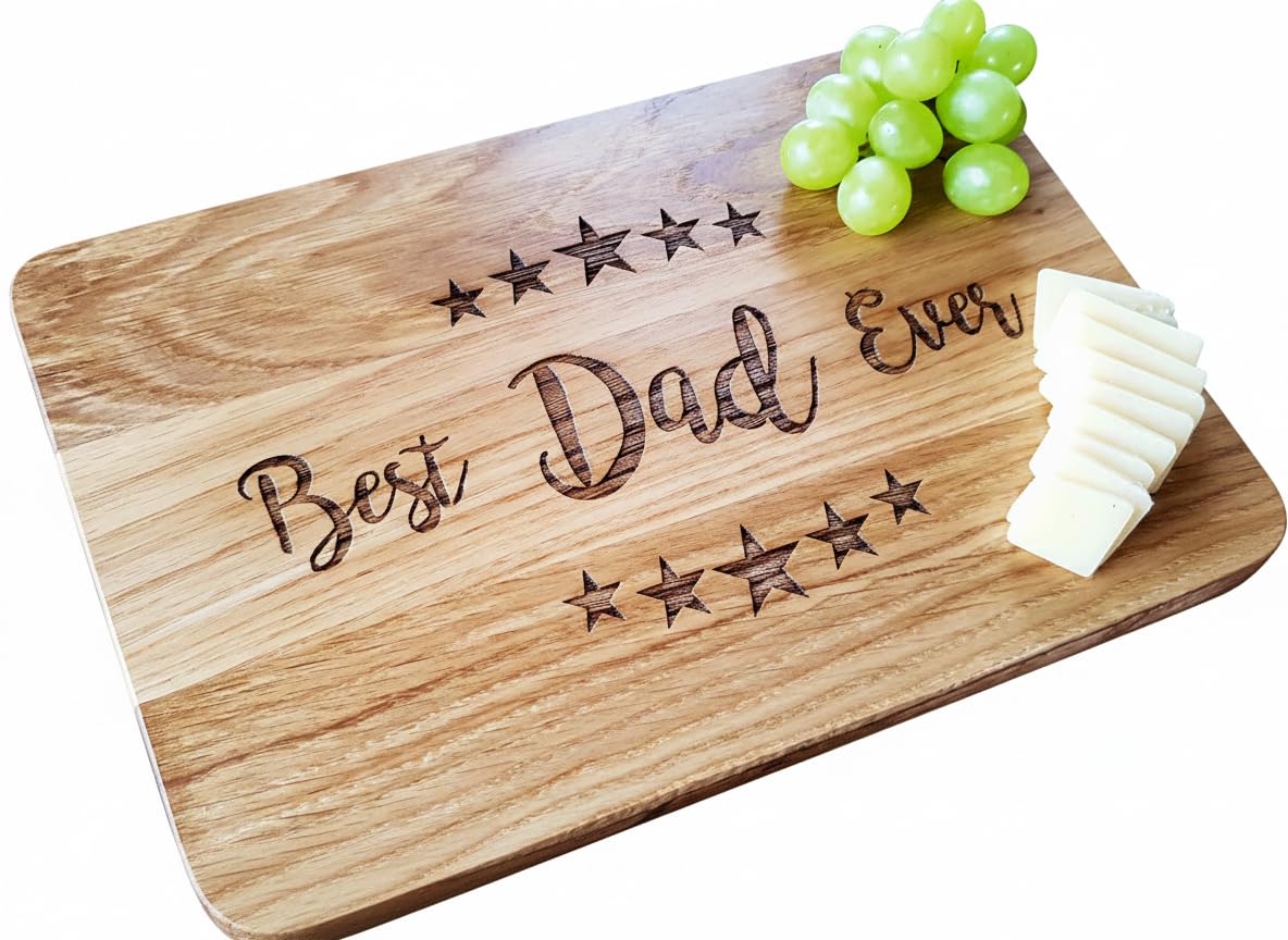 Algis Crafts | BEST DAD with Stars - Cutting Board | 12x8" Handmade OAK Wood Chopping Board for DAD | Gift for Father's Day | Christmas, Birthday Gifts | Laser Engraved Cutting Board