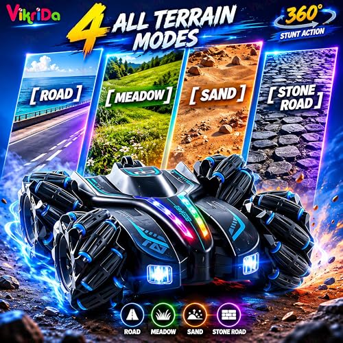 Image of VikriDA RC 4x4 Gesture Control Drift Car | 360 Stunt Car with Double Smoke, RGB Lights, Spray Mist, Rechargeable Toy