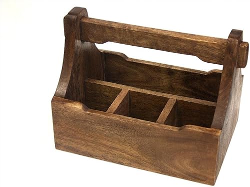 Organizador de condimentos de madera de mango marrón con 4 compartimentos  Cubiertos de mesa y servilleteros - 9.125" x 3" x 3.125"