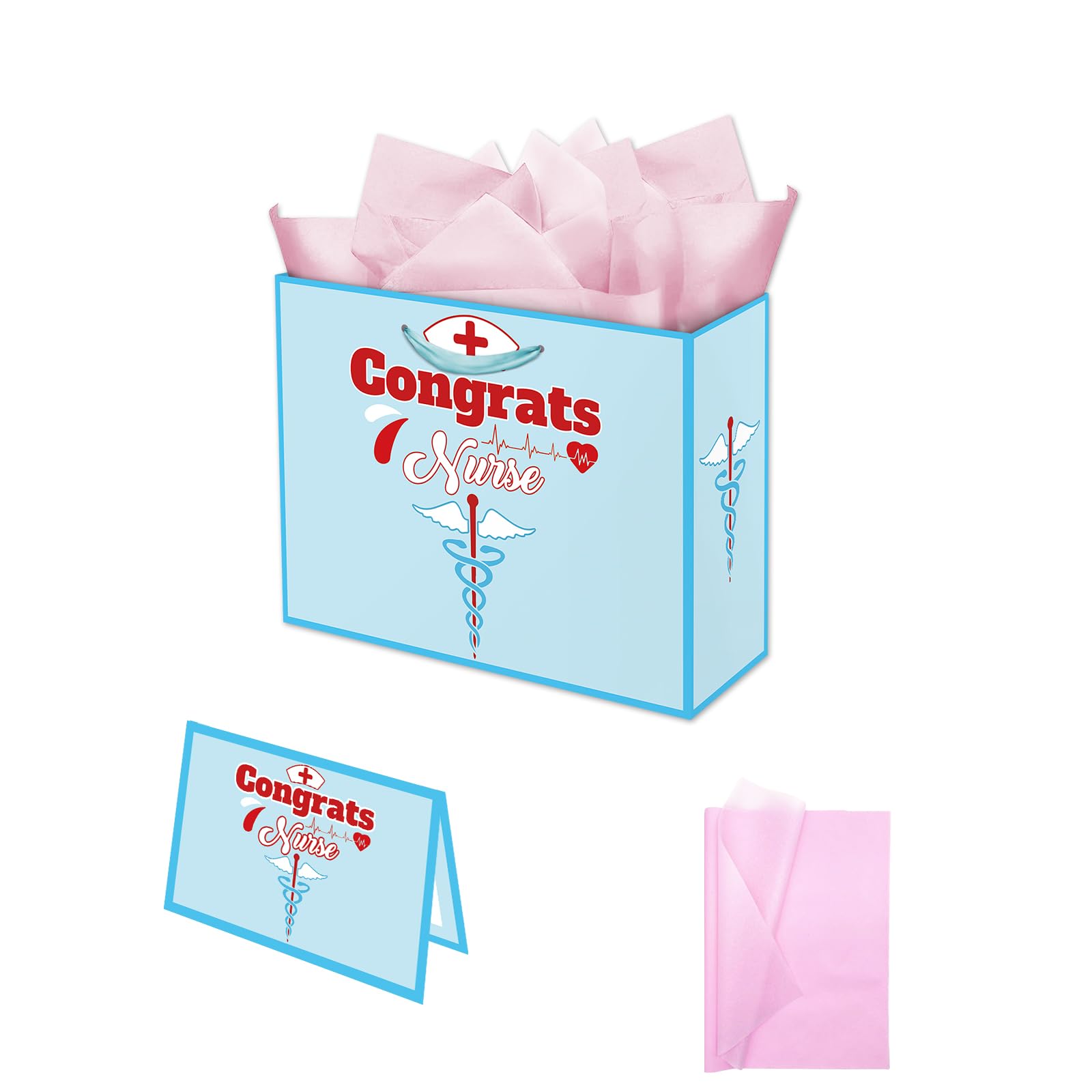 FANOST Grand sac cadeau pour infirmière avec papier de soie et carte de vœux, 33 x 12,4 x 25,9 cm, grand sac cadeau pour remise de diplôme, sac cadeau de fête pour école d'infirmière en médecine