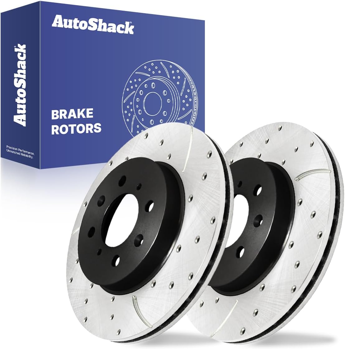 AutoShack Front Vented Drilled & Slotted E-Coated Brake Rotors 2-PC Set Replacement for 2007-2014 Honda Fit 2010-2014 Honda Insight 1990-2001 Acura Integra ShadowGuard 10.3" (261.5 mm)
