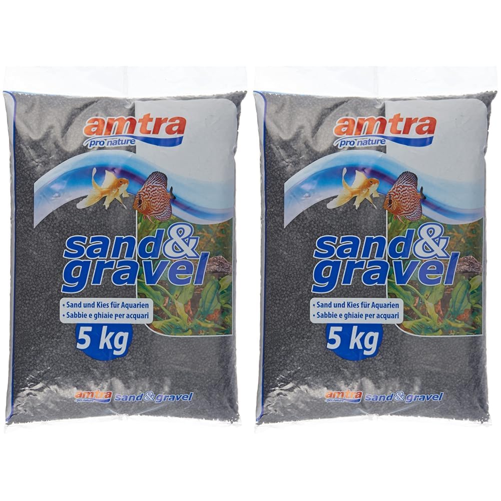 Amtra Cuarzo Ceramizado Negro, Arena de Acuario de Cuarzo Fino, para Agua Dulce o Salada, Grano De 2-3 mm, Cantidad 5 kg (Paquete de 2)