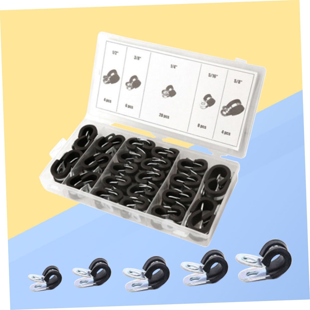 42pcs Hose Clamp Set Lined Clips for Automotive Lines Air Hoses and Plumbing Applications