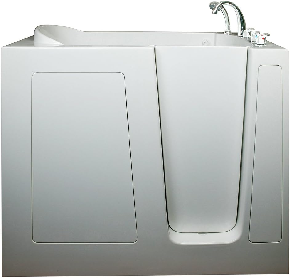 Ella Deep 46" High Hydro Massage Walk In Bath (305503RW), Fast Drain, 30"W x 55"L (60" with Extension Panel) x 46"H, Right Side Door and Drain, White