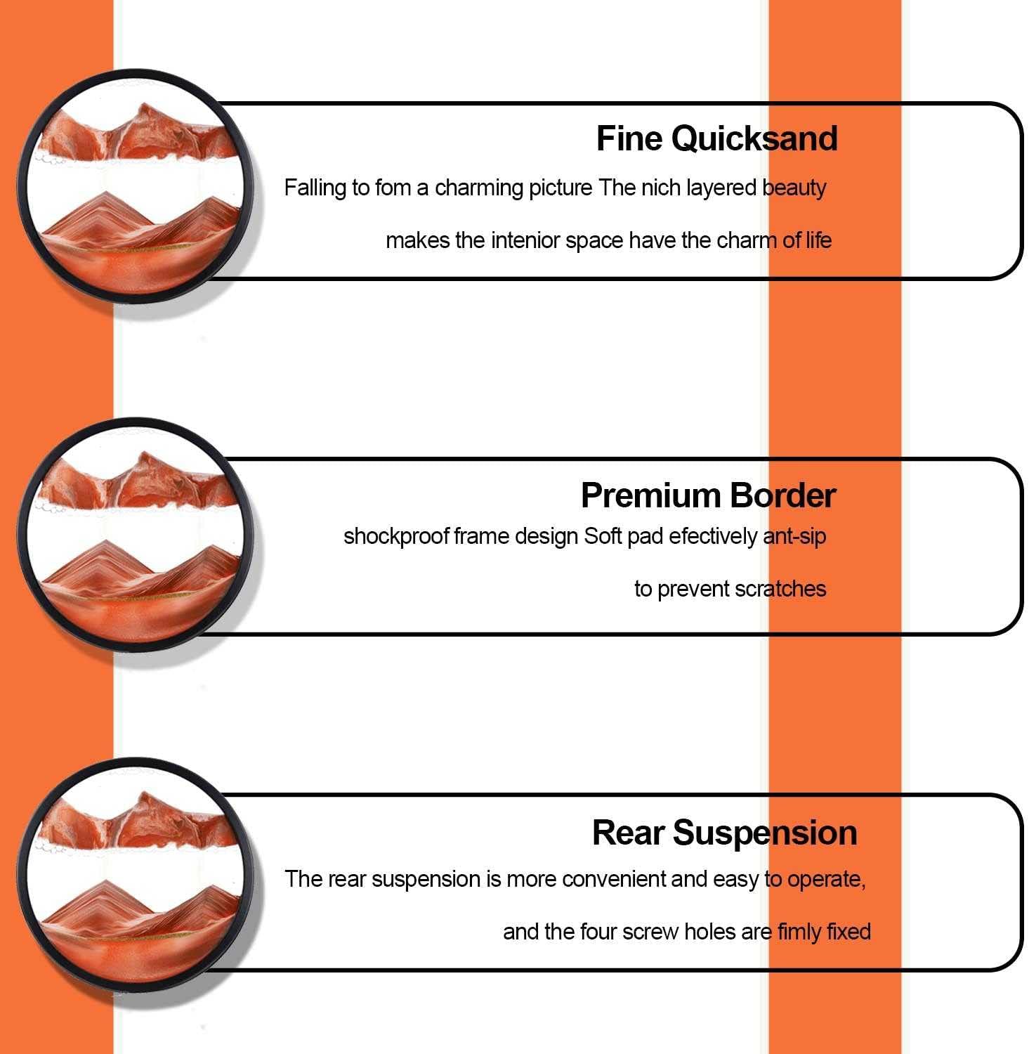 KRIDDR Dynamic Sand Art Painting Round Glass Moving 3D Deep Sea Sand Landscape Flowing Sand Frame Relaxing Home Office Work Decor