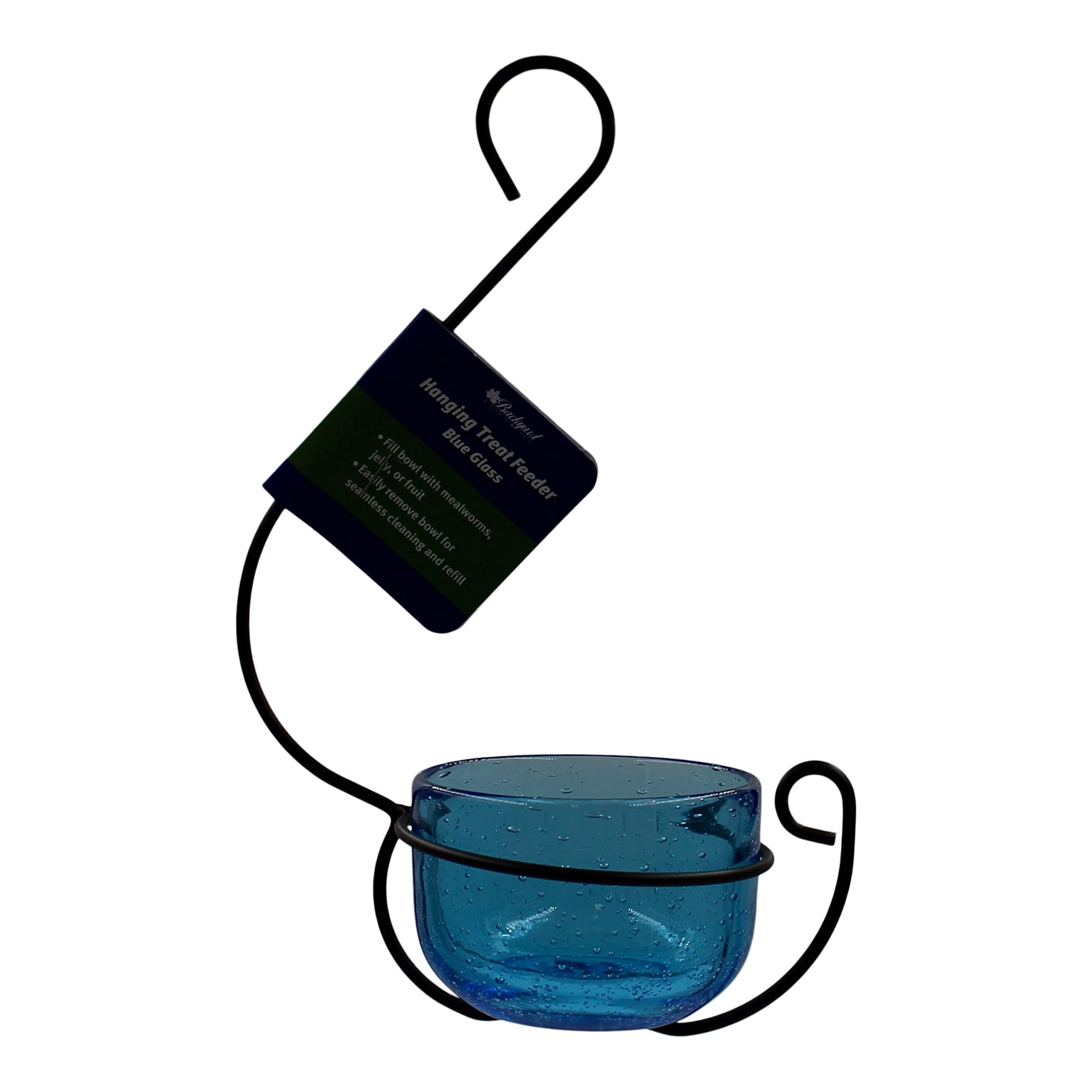 Vogelfutterstation, blaues Blasen-Glas, zum Aufhängen, für Leckerlis (blau)