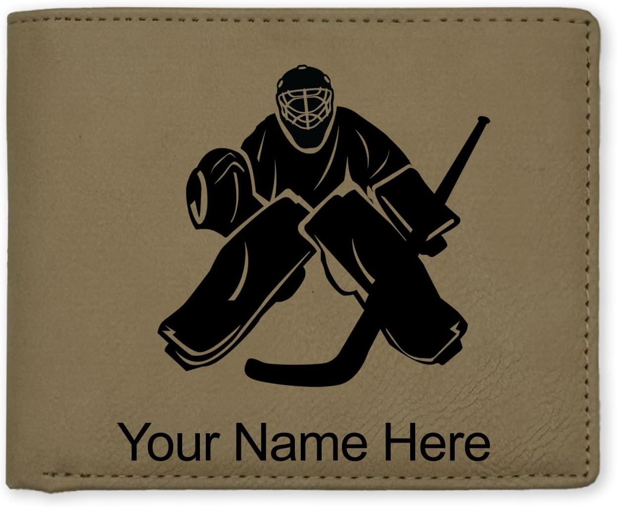 LaserGram Faux Leather Bi-Fold Wallet, Hockey Goalie, Personalized Engraving Included (Carbon Fiber Black with Silver)