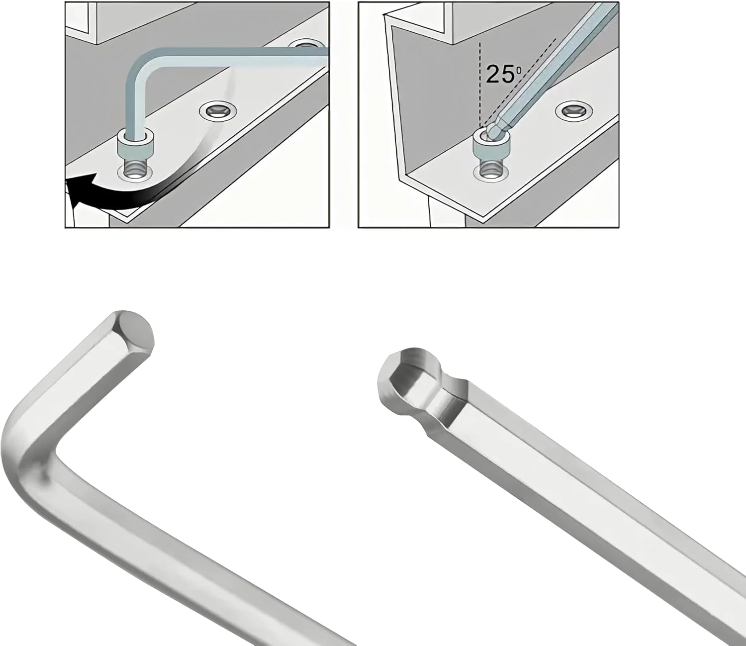 5/64" Ball End Allen Hex Key Wrench, SAE Internal Hexagonal, Wrench L Shaped Long Arm Repairing Tool, 41Cr