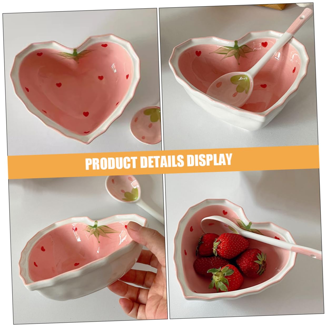ABOOFAN Ciotola Cuore Cucchiaio in Ceramica Decorativa per Dessert e Frutta Forma Fragola Stile Kawaii Casa