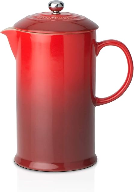 Le Creuset Stoneware Cafetière French Press with Stainless Steel Plunger, 1 Litre, Serves 3-4 Cups, Cerise, 91028200060000