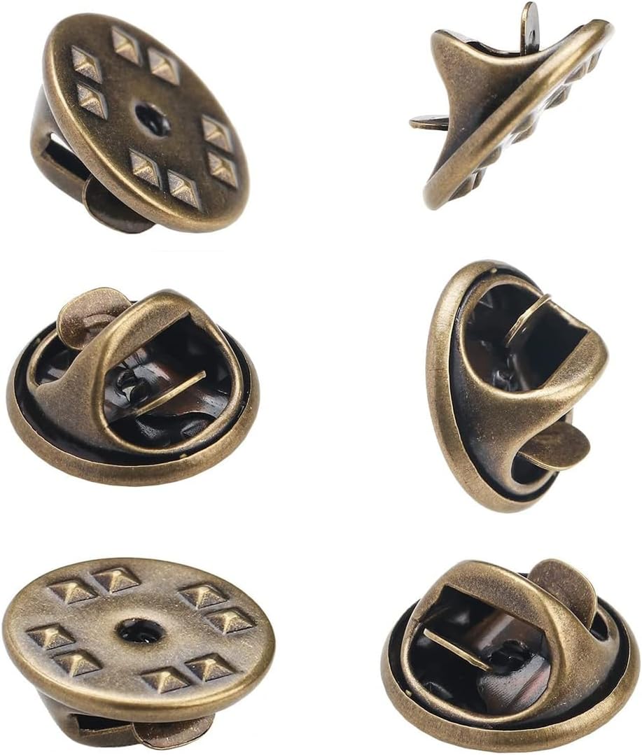 50 Sets Copper Locking Pin Backs, 11mm Clutch Backs with 10mm Blank Pins for Brooch Tie Hat Badge Insignia Craft Making, No Tool Required (Antique Bronze)