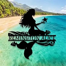Personalized Mermaid Metal Wall Art,Custom Mermaid Signs Outdoor Metal, Girl Room Wall Decor,Beach Theme Decor, Monogram Signs for Bedroom,Funny Girls Gifts,8-24in