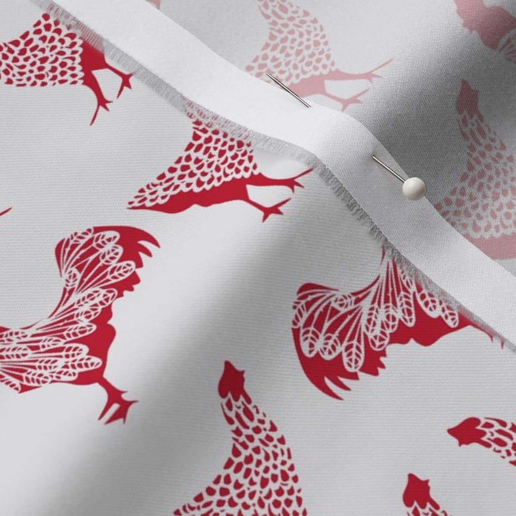 Spoonflower Fabric - Red Chicken White Farm Animal Neutral Hen Rooster Chickens Monochrome Printed on Organic Cotton Sateen Fabric by The Yard - Sewing Quilting Apparel Home Decor