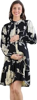MomToBe Women's Rayon Maternity Dresses | Pregnancy Feeding Nursing Dress with 14 inch Zip on Both Sides Price In India
