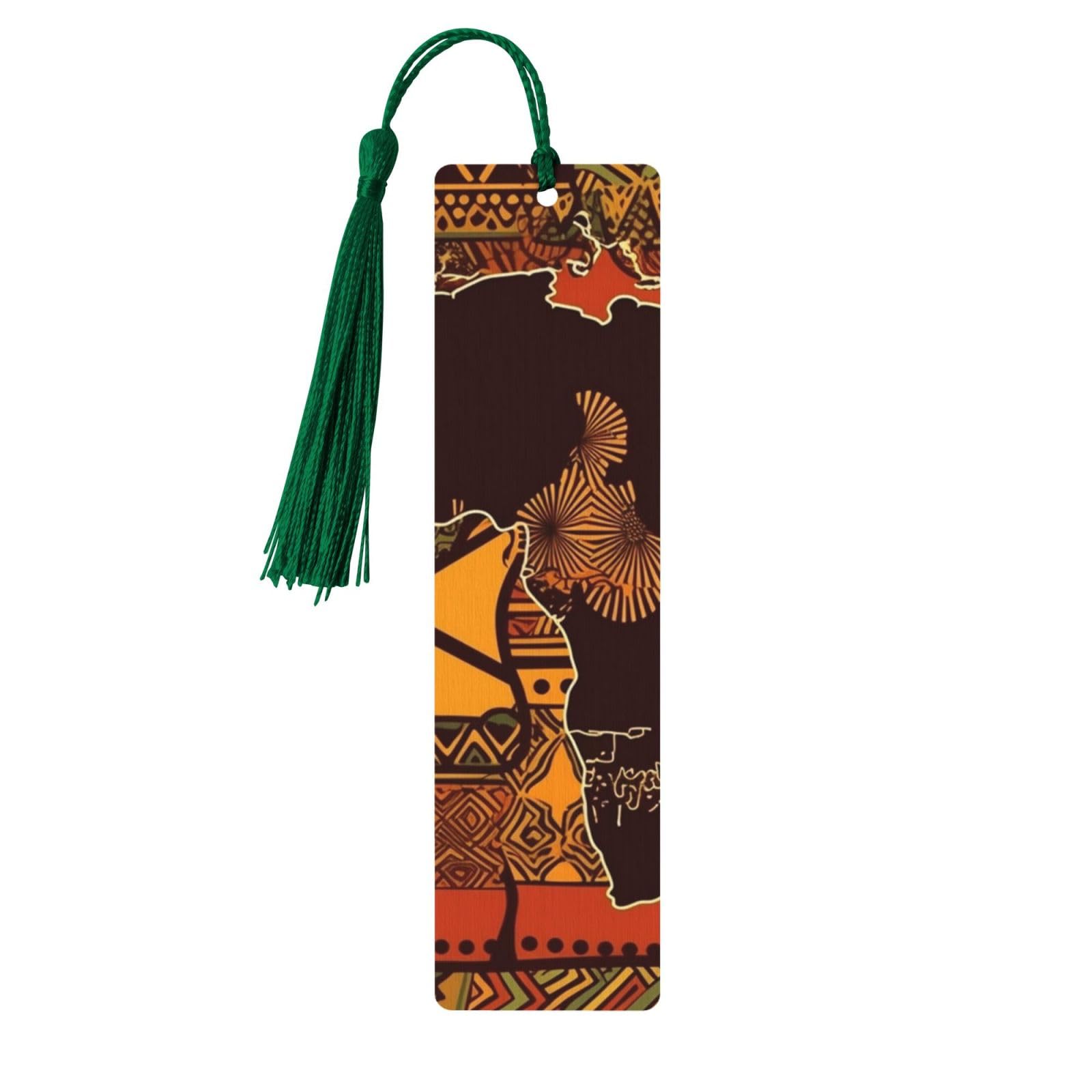 5 Pieces Wooden Bookmark for Men Women Novelty Gag Bookmark for Book Lovers Unique Handmade Book Marks with Tassel Pendant Craft African Map Ethnic Pattern Book Marks Accessories