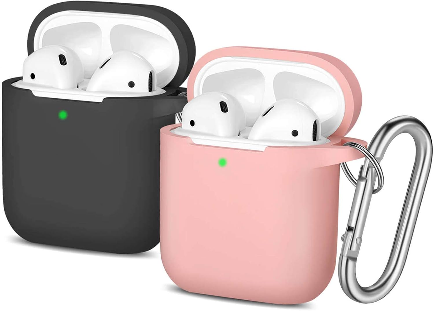 Easuny Silicone Case Compatible for Apple AirPods - 2 Pack Cover for Airpod 2 & 1 Protective Skin [Front LED Visible] Wireless Charging Case Women Men,Black/Pink