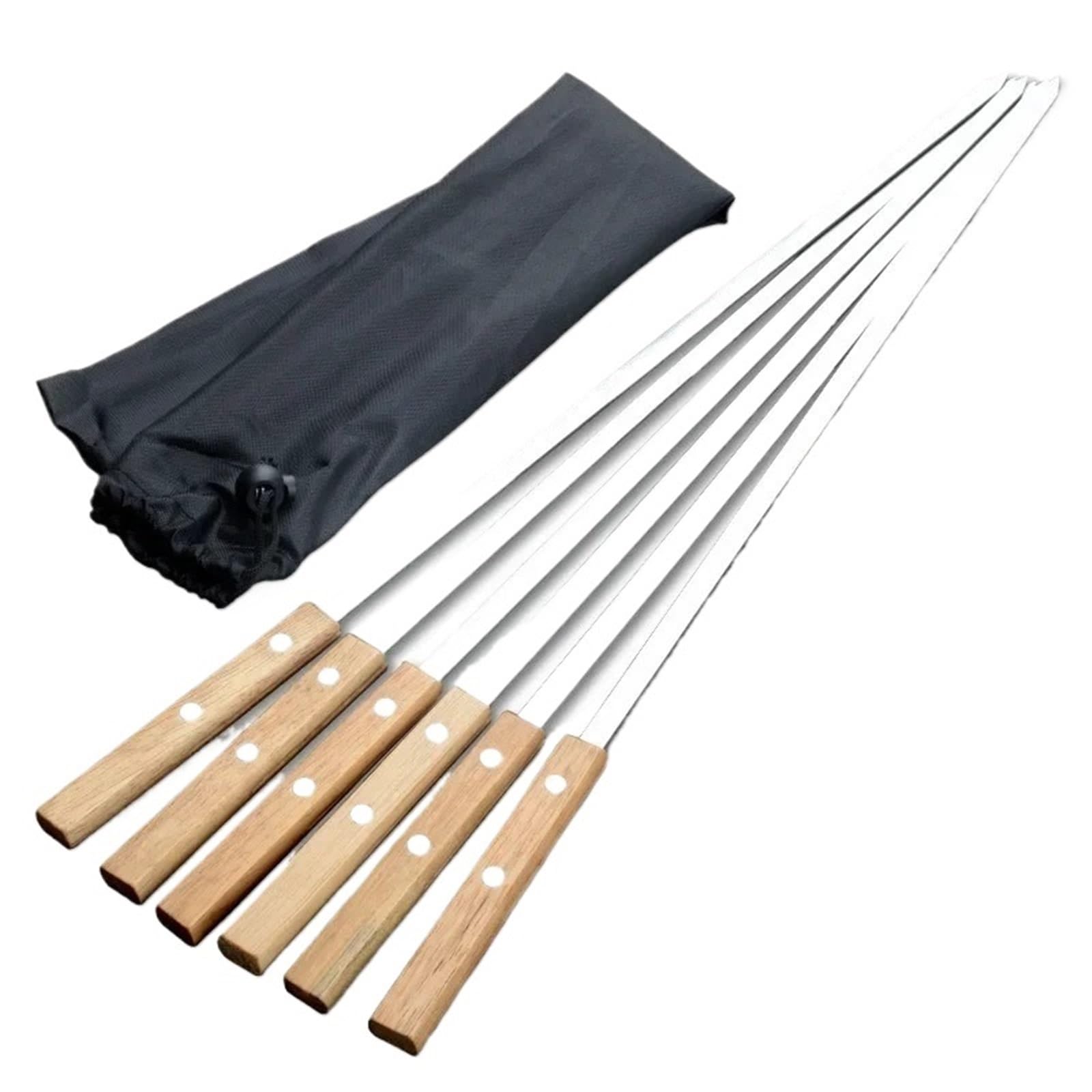 GTHTUHFD Kebab Skewers With Wooden Handle Kabob Skewers 55Cm Flat Stainless Steel Skewer With Wooden Handle Barbecue Stick Row